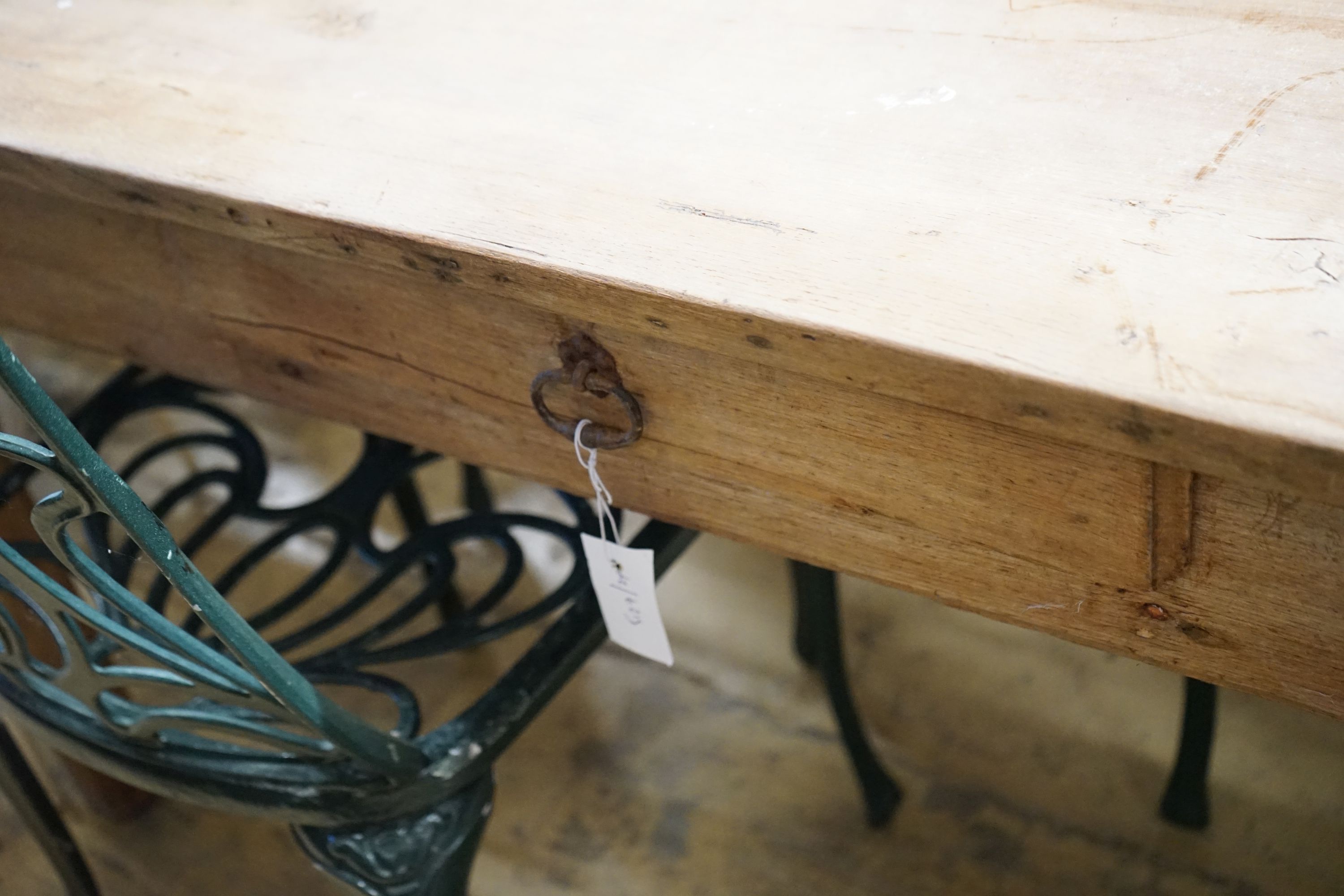 A 19th century French oak rectangular kitchen table, length 164cm, depth 78cm, height 72cm